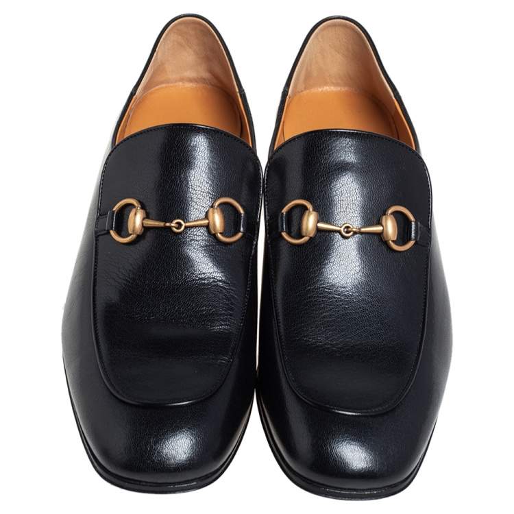Pre Owned Gucci Black Leather Horsebit Loafers Size 44.5