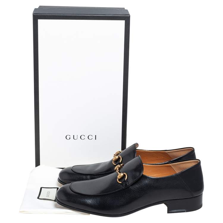 Pre Owned Gucci Black Leather Horsebit Loafers Size 44.5