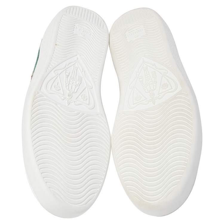 Pre Owned Gucci White Leather Ace Dragon Embroidered Low Top Sneakers Size 40