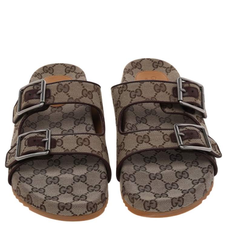 Pre Owned Gucci Beige GG Canvas And Leather Sandals Size 42