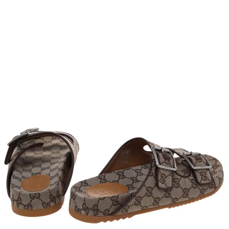 Pre Owned Gucci Beige GG Canvas And Leather Sandals Size 42