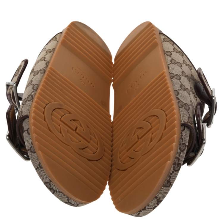 Pre Owned Gucci Beige GG Canvas And Leather Sandals Size 42