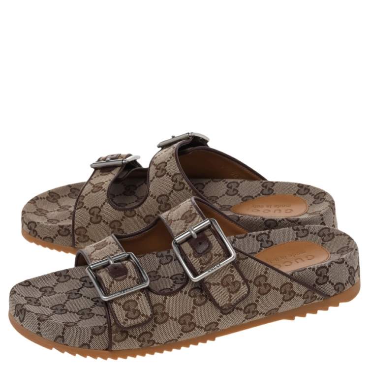 Pre Owned Gucci Beige GG Canvas And Leather Sandals Size 42