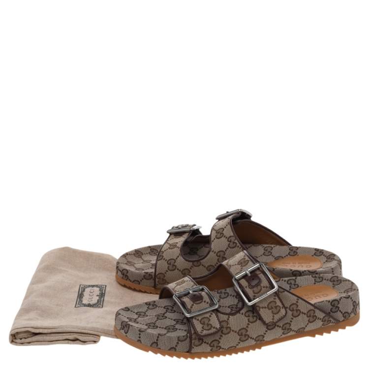 Pre Owned Gucci Beige GG Canvas And Leather Sandals Size 42