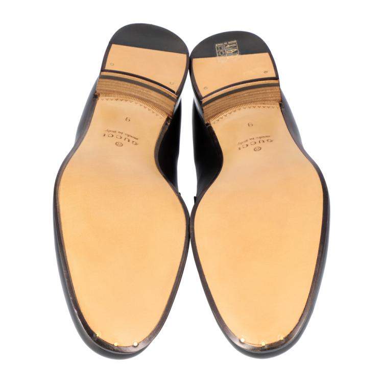 Pre Owned Gucci Black Web Detailed GG Motif Loafers Size EU 45 UK 11