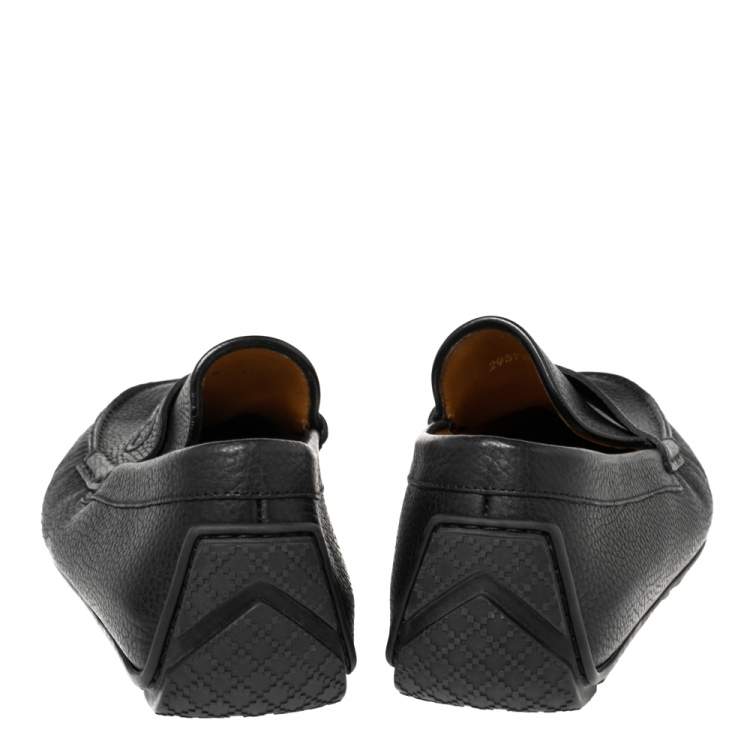 Pre Owned Gucci Black Leather Slip On Loafers Size 42