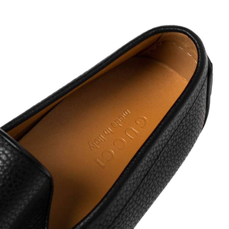 Pre Owned Gucci Black Leather Slip On Loafers Size 42