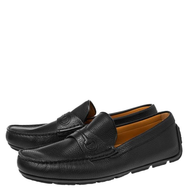Pre Owned Gucci Black Leather Slip On Loafers Size 42