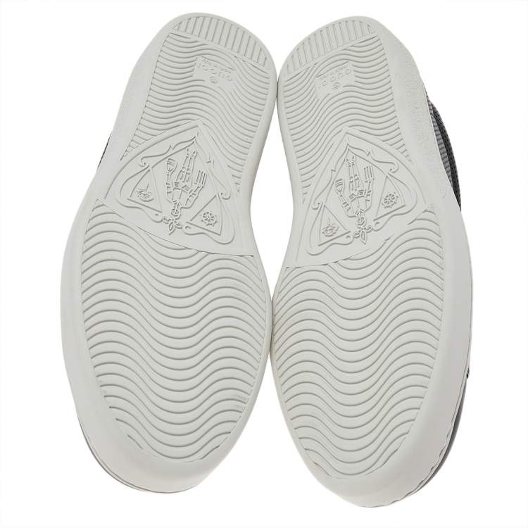 Pre Owned Gucci Black Perforated Leather Web Detail Low Top Sneakers Size 42.5