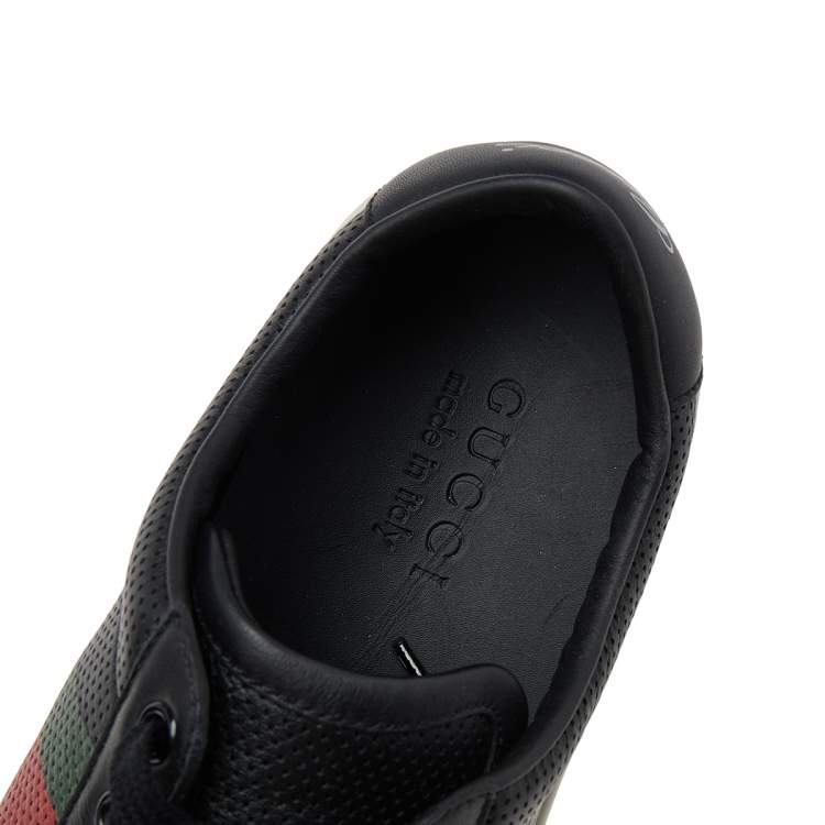 Pre Owned Gucci Black Perforated Leather Web Detail Low Top Sneakers Size 42.5