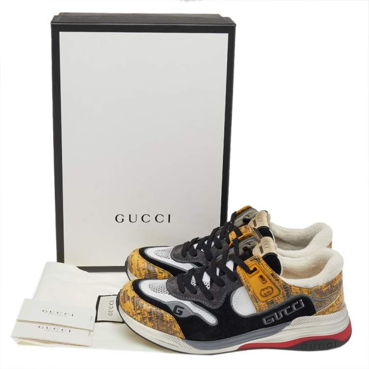 Pre Owned Gucci Multicolor Lizard Embossed Leather And Mesh Ultrapace Lace Up Sneakers Size 42.5