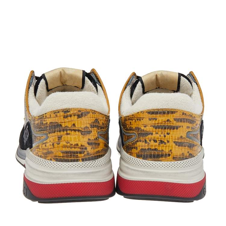 Pre Owned Gucci Multicolor Lizard Embossed Leather And Mesh Ultrapace Lace Up Sneakers Size 42.5