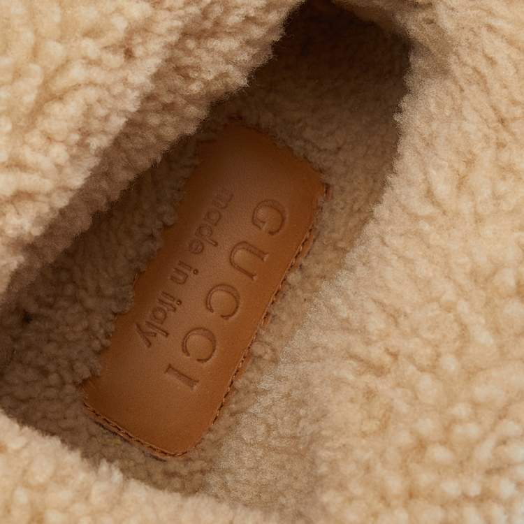Pre Owned Gucci Beige GG Wool Horsebit Ankle Boots Size 42.5