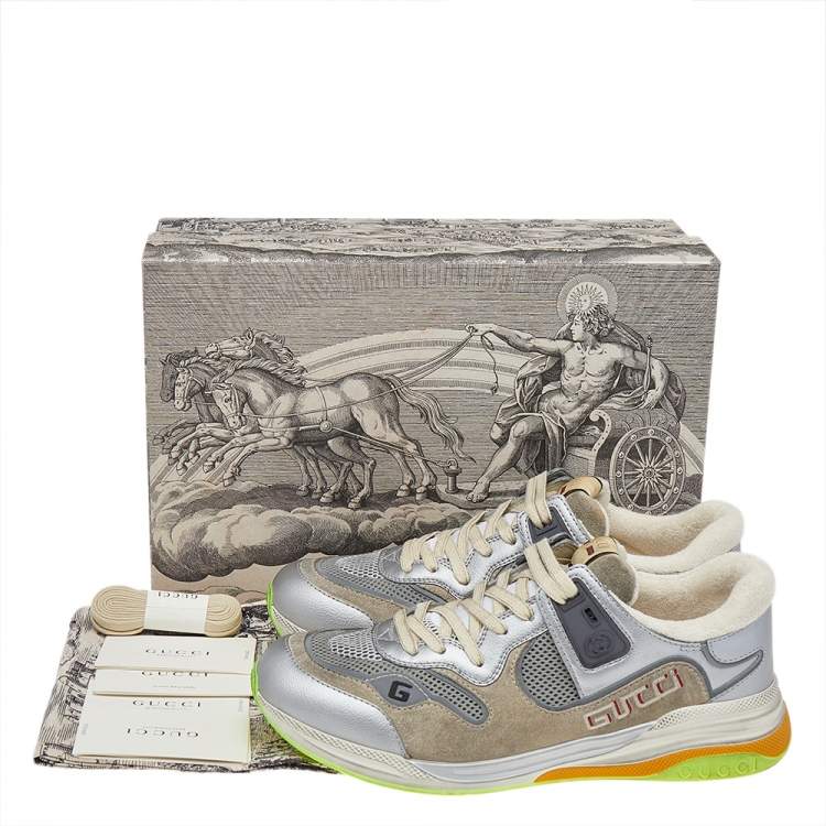 Pre Owned Gucci Multicolor Leather And Mesh Ultrapace Lace Up Sneakers Size 44