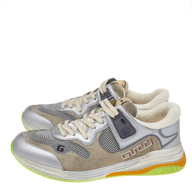 Pre Owned Gucci Multicolor Leather And Mesh Ultrapace Lace Up Sneakers Size 44