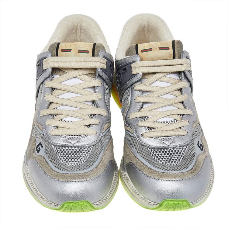 Pre Owned Gucci Multicolor Leather And Mesh Ultrapace Lace Up Sneakers Size 44