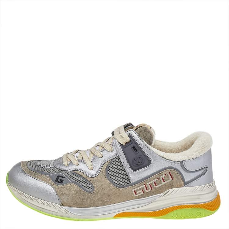 Pre Owned Gucci Multicolor Leather And Mesh Ultrapace Lace Up Sneakers Size 44