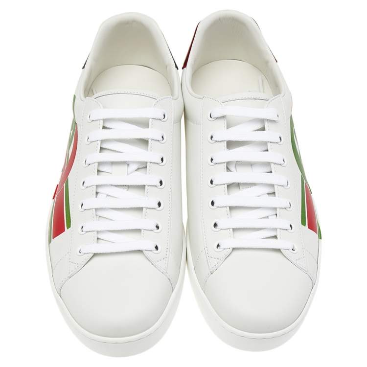 Pre Owned Gucci White Leather Interlocking G Ace Lace Up Sneakers Size 43.5