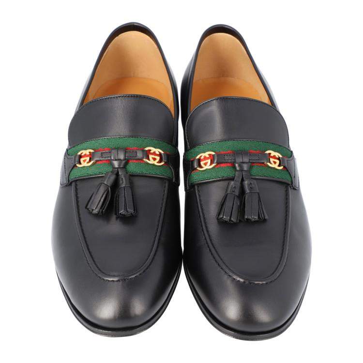 Pre Owned Gucci Black Web and Interlocking G Loafers UK 8/EU 42