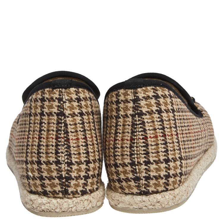 Pre Owned Gucci Beige Plaid Print Wool Fria Horsebit Loafers Size 44