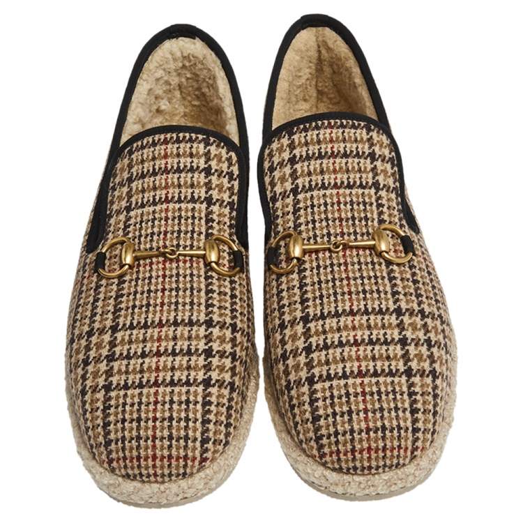 Pre Owned Gucci Beige Plaid Print Wool Fria Horsebit Loafers Size 44