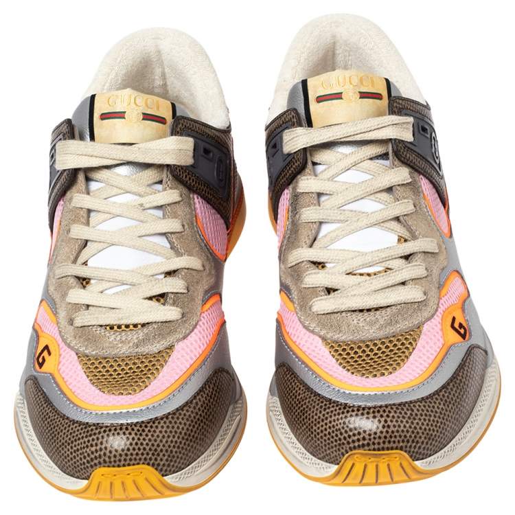 Pre Owned Gucci Multicolor Mesh, Leather and Suede Ultrapace Low Top Sneakers Size 43