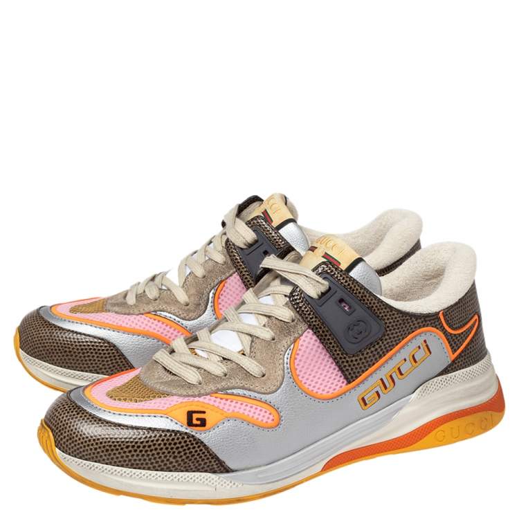 Pre Owned Gucci Multicolor Mesh, Leather and Suede Ultrapace Low Top Sneakers Size 43