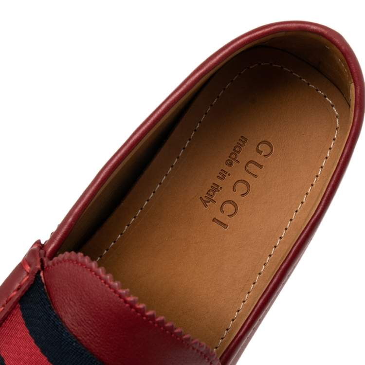 Pre Owned Gucci Red Leather New Auger Sylvie Web Accent Loafers Size 42.5