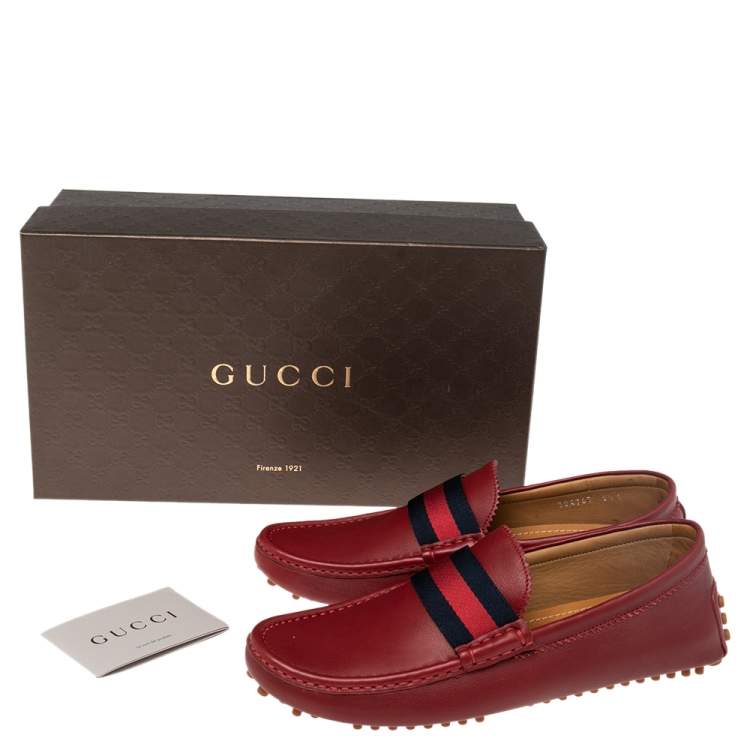Pre Owned Gucci Red Leather New Auger Sylvie Web Accent Loafers Size 42.5