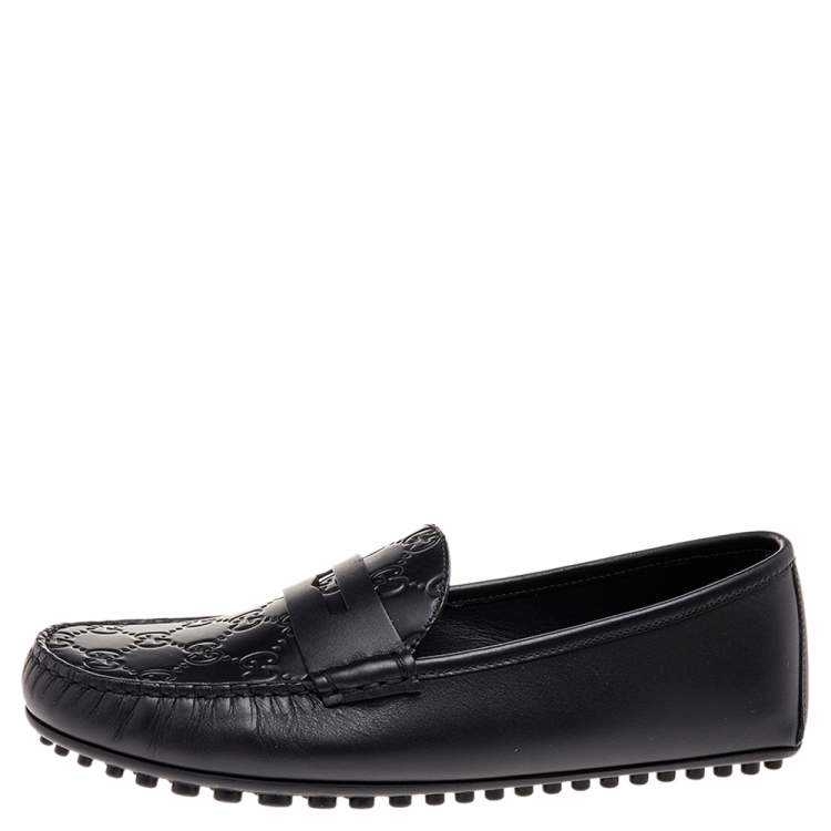Pre Owned Gucci Black Guccissima Leather Penny Loafers Size 40