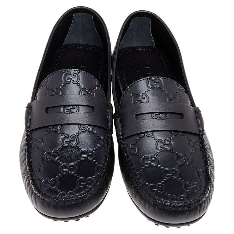 Pre Owned Gucci Black Guccissima Leather Penny Loafers Size 40
