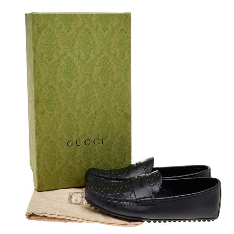 Pre Owned Gucci Black Guccissima Leather Penny Loafers Size 40