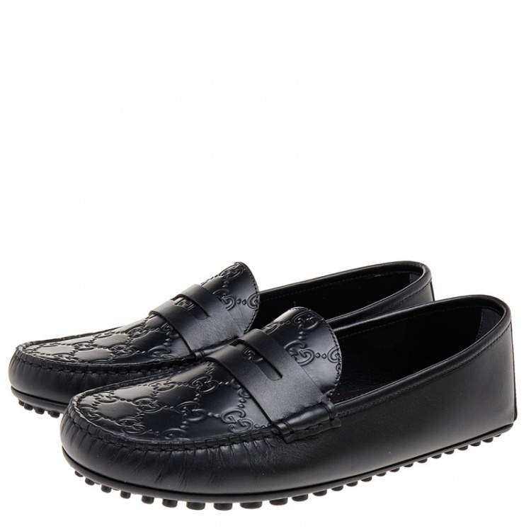 Pre Owned Gucci Black Guccissima Leather Penny Loafers Size 40