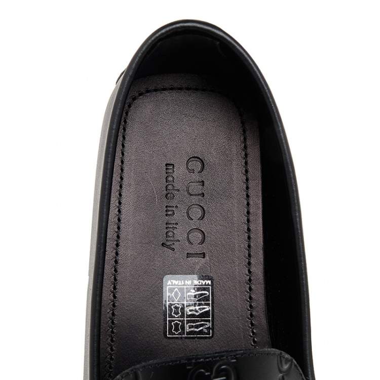 Pre Owned Gucci Black Guccissima Leather Penny Loafers Size 40