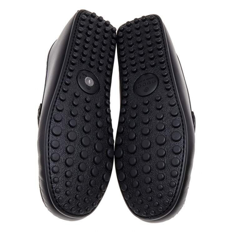 Pre Owned Gucci Black Guccissima Leather Penny Loafers Size 40
