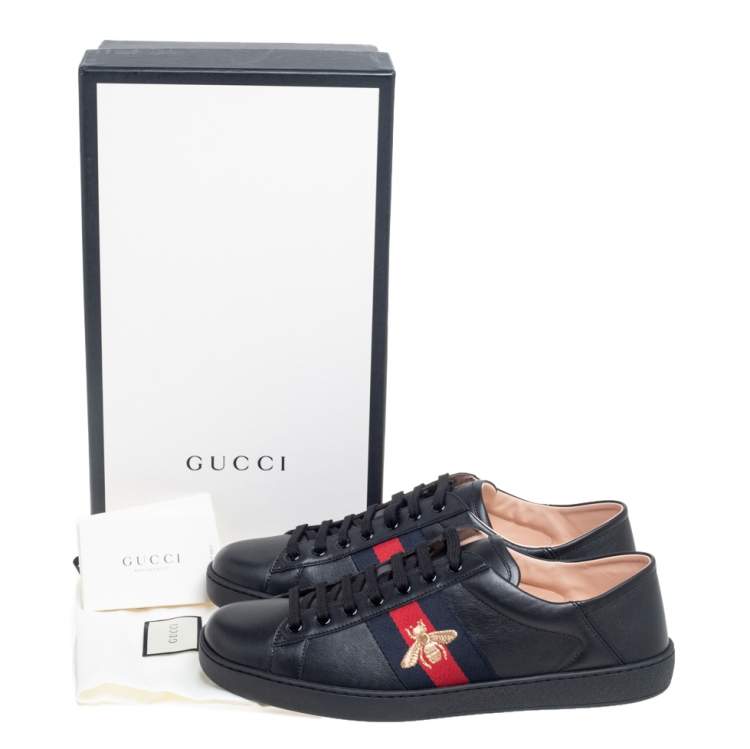 Pre Owned Gucci Black Leather Ace Low Top Sneakers Size 44.5