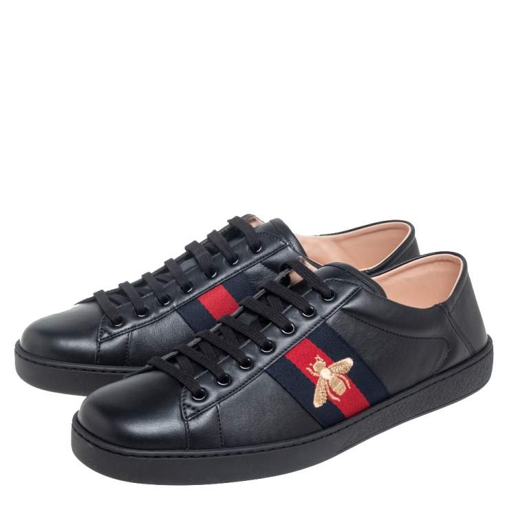 Pre Owned Gucci Black Leather Ace Low Top Sneakers Size 44.5