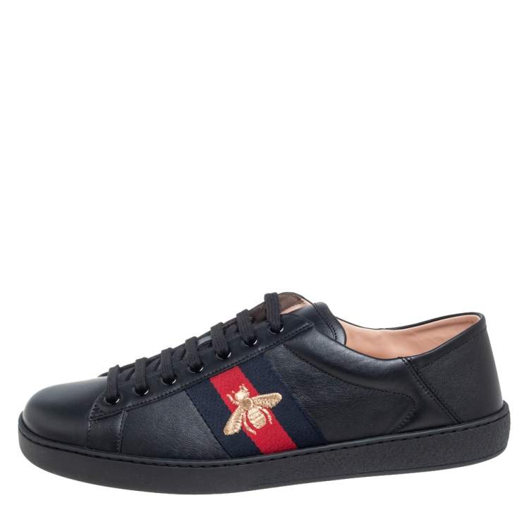 Pre Owned Gucci Black Leather Ace Low Top Sneakers Size 44.5
