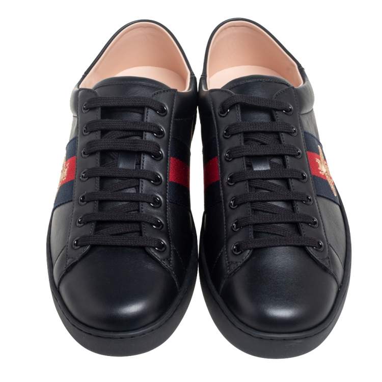 Pre Owned Gucci Black Leather Ace Low Top Sneakers Size 44.5