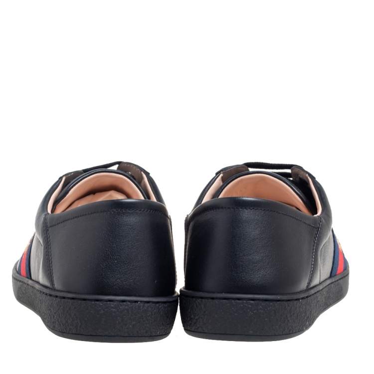 Pre Owned Gucci Black Leather Ace Low Top Sneakers Size 44.5