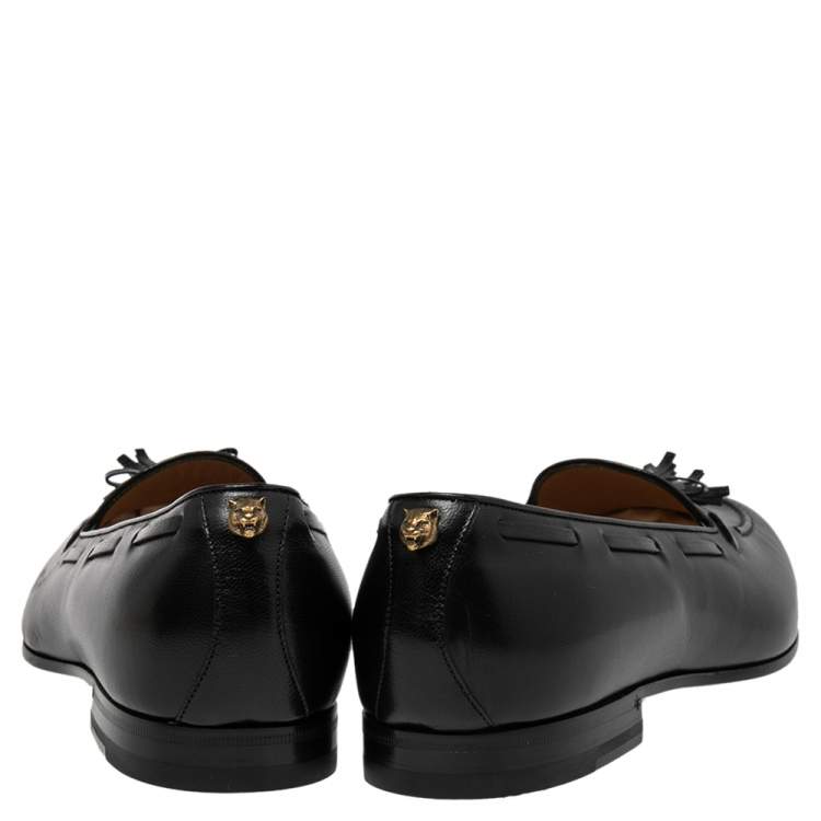 Pre Owned Gucci Black Leather Tassel Slip On Loafers Size 45