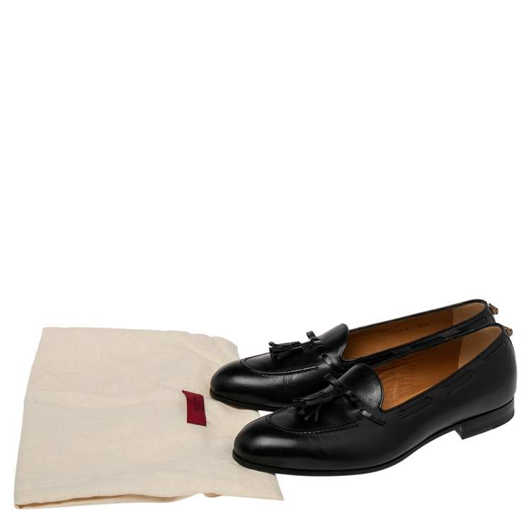 Pre Owned Gucci Black Leather Tassel Slip On Loafers Size 45