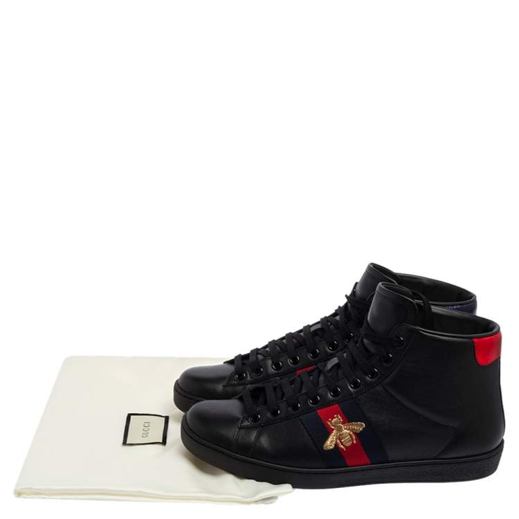 Pre Owned Gucci Black Leather Embroidered Bee Ace High Top Sneakers Size 42