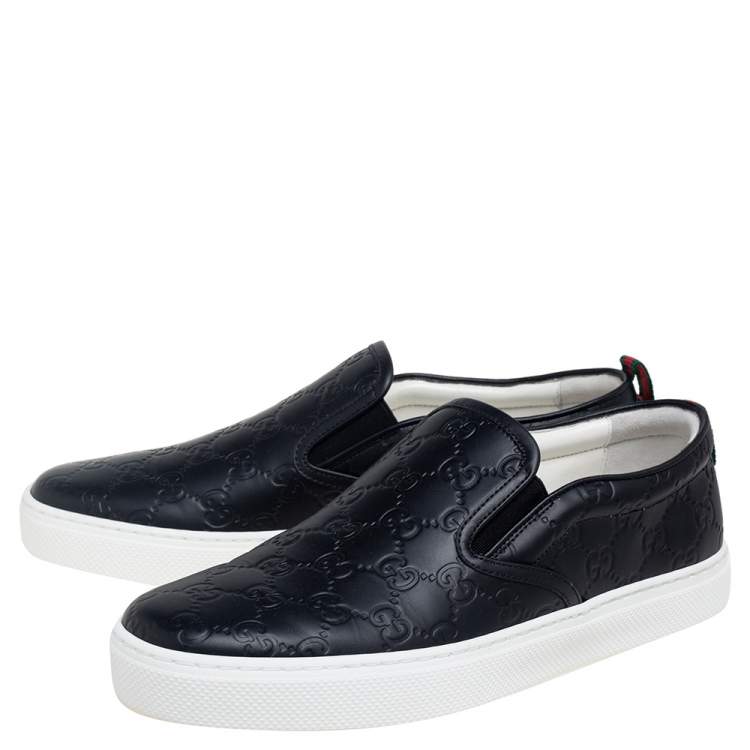 Pre Owned Gucci Black Guccissima Leather Slip On Sneakers Size 42