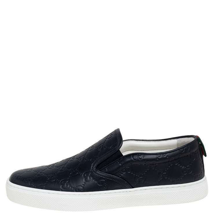 Pre Owned Gucci Black Guccissima Leather Slip On Sneakers Size 42