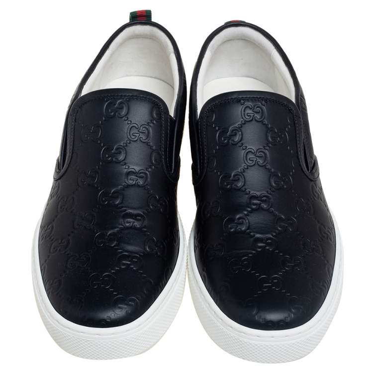 Pre Owned Gucci Black Guccissima Leather Slip On Sneakers Size 42