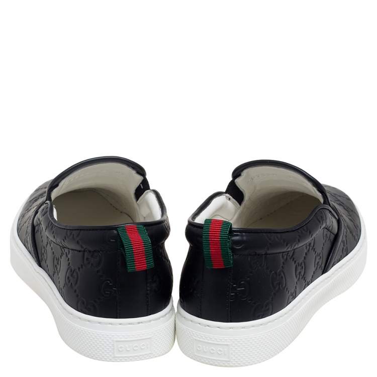 Pre Owned Gucci Black Guccissima Leather Slip On Sneakers Size 42