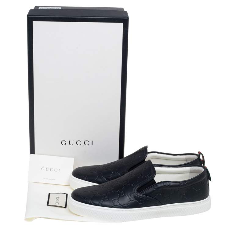 Pre Owned Gucci Black Guccissima Leather Slip On Sneakers Size 42