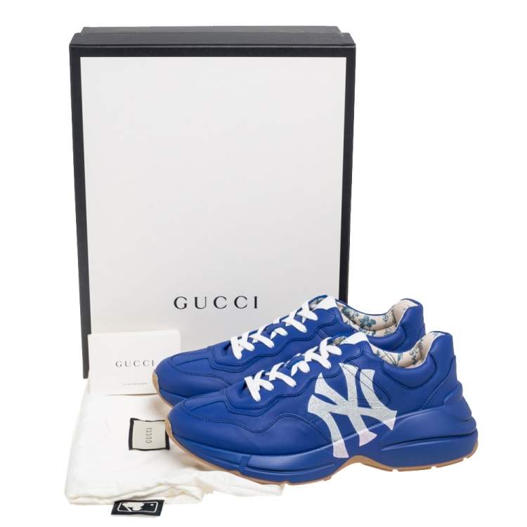 Pre Owned Gucci Blue Leather Rhyton NY Yankees Low Top Sneakers Size 41