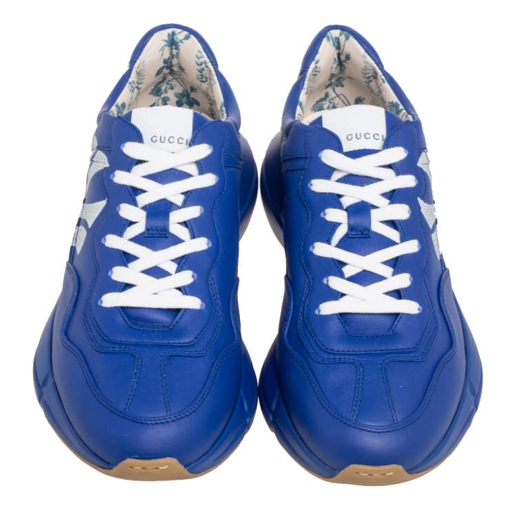 Pre Owned Gucci Blue Leather Rhyton NY Yankees Low Top Sneakers Size 41